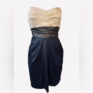RARE A’GACI Romantic Petal Draped Skirt Strapless Colorblock Formal Mini Dress M